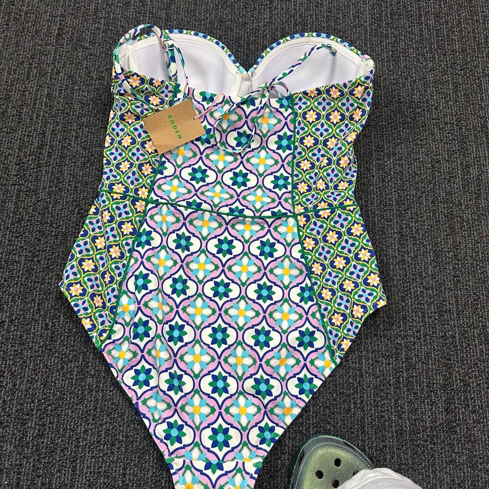 Boden Multi Rhodes Floweret Tile Swimsuit One Piece Cup Sized US 36B NWT - Picture 7 of 8